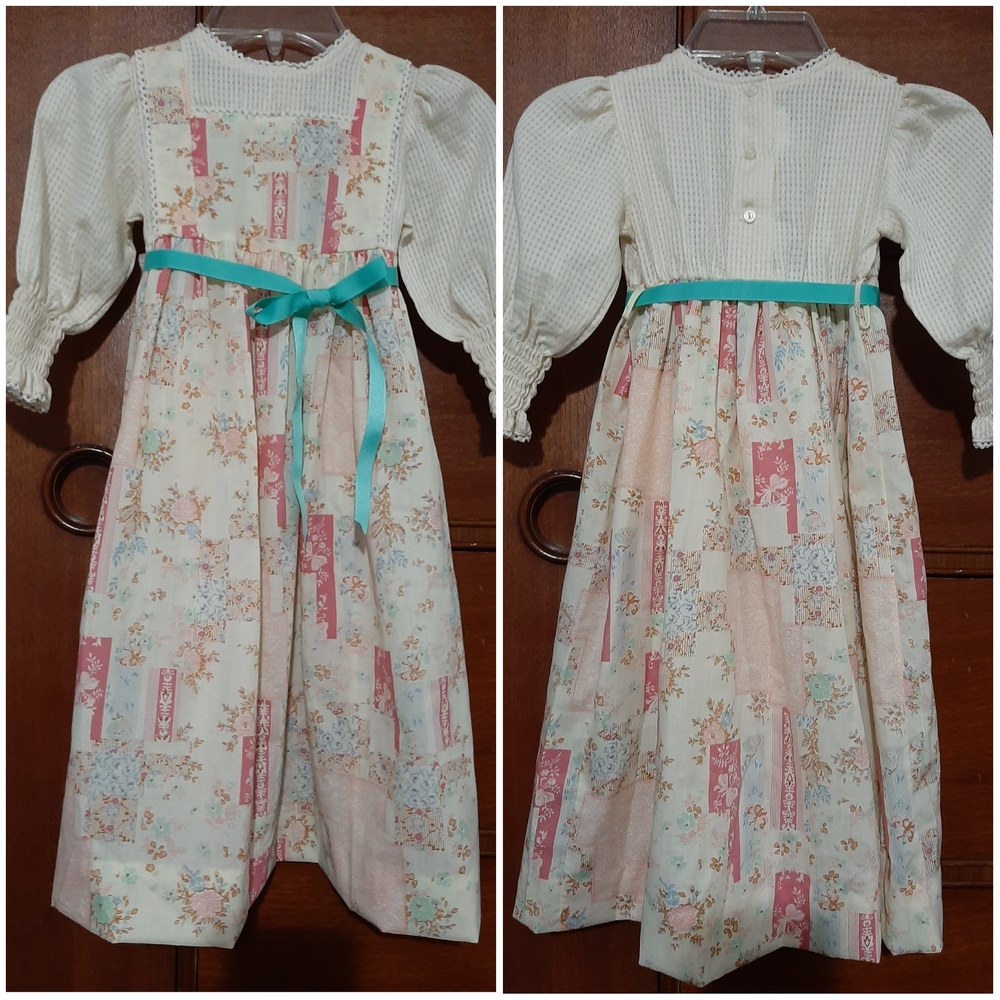 Kate Greenaway Cream 3T Girls Dress with Pastel Floral Panels